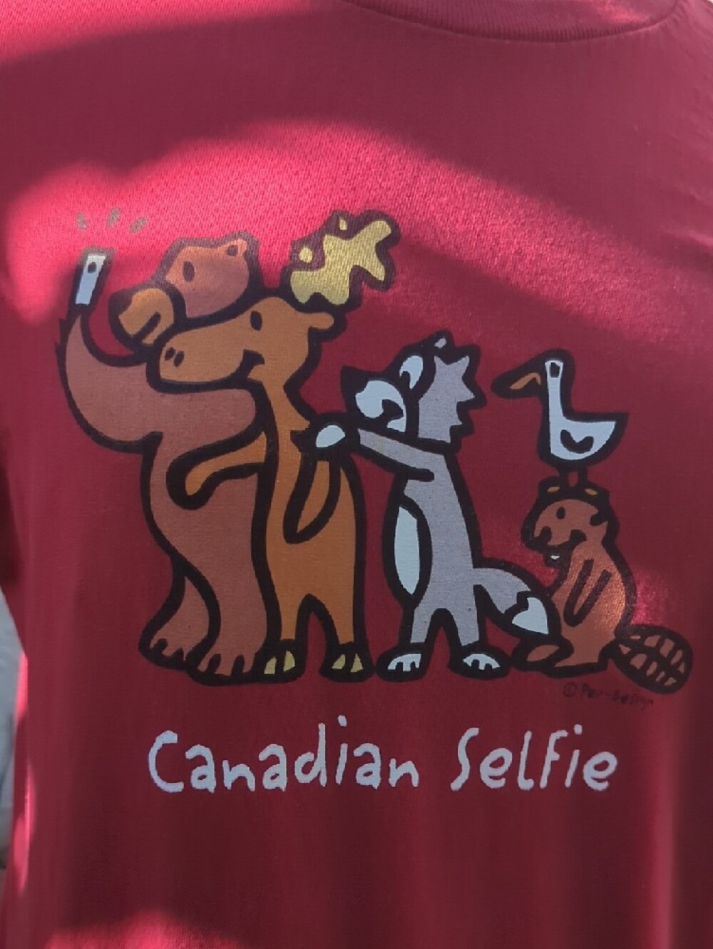 Canadian Selfie Gildan Red Graphic Tee with Playful Animal Print - Picture 4 of 5